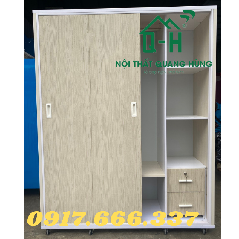 Tủ nhựa đài loan 4 cánh cửa lùa 1m8x1m4 màu kem dành cho gia đình