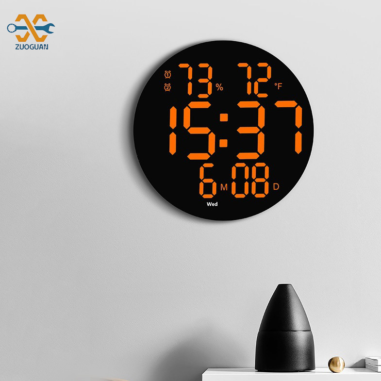 Clock 10 inch simple LED wall clock multi-function clock electronic clock mute temperature and humidity alarm clock