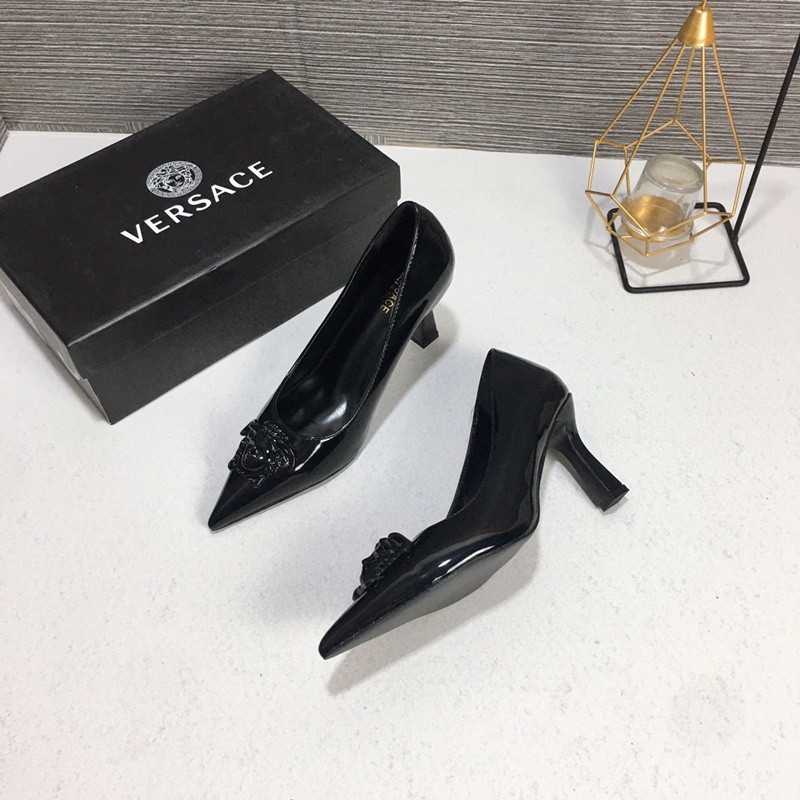[Hàng Có Sẵn] Giày Cao Gót Versace Cao 7cm Màu Đen
