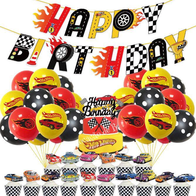 Hot Wheels Balloon Banner Cake Topper Set Racing Party Decoration Hot ...