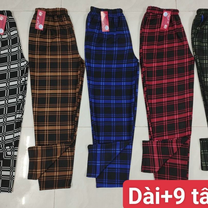 Quần baggy sọc caro-Quần lửng nữ sọc caro lưng thun Freesize dưới 60kg