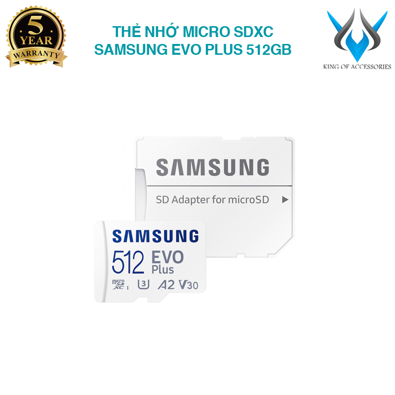 Thẻ nhớ MicroSDXC Samsung Evo Plus 512GB U3 4K R130MB/s W90MB/s kèm Adapter box Hoa new 2022 (trắng) Phụ kiện 1986