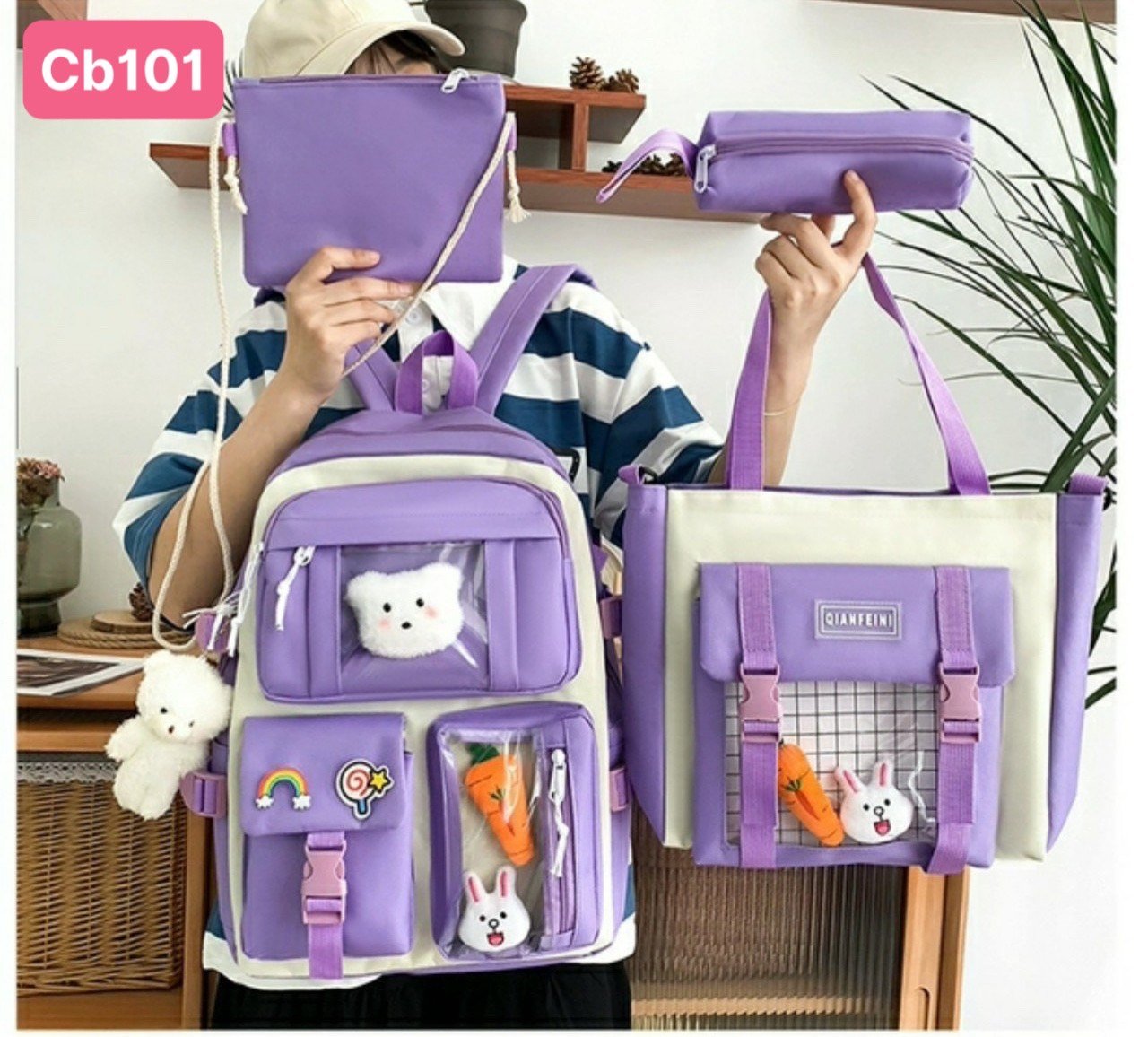 combo balo 4 món chú gấu dễ thương cb101