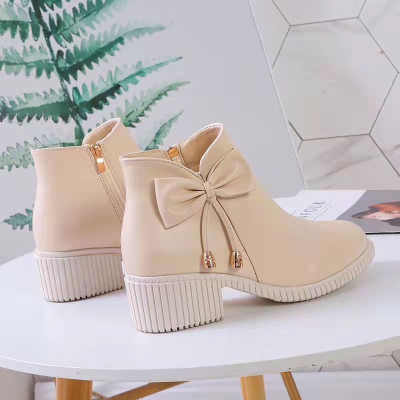 Bốt Nữ Cổ Ngắn Đính Nơ Cao Gót 5 Phân