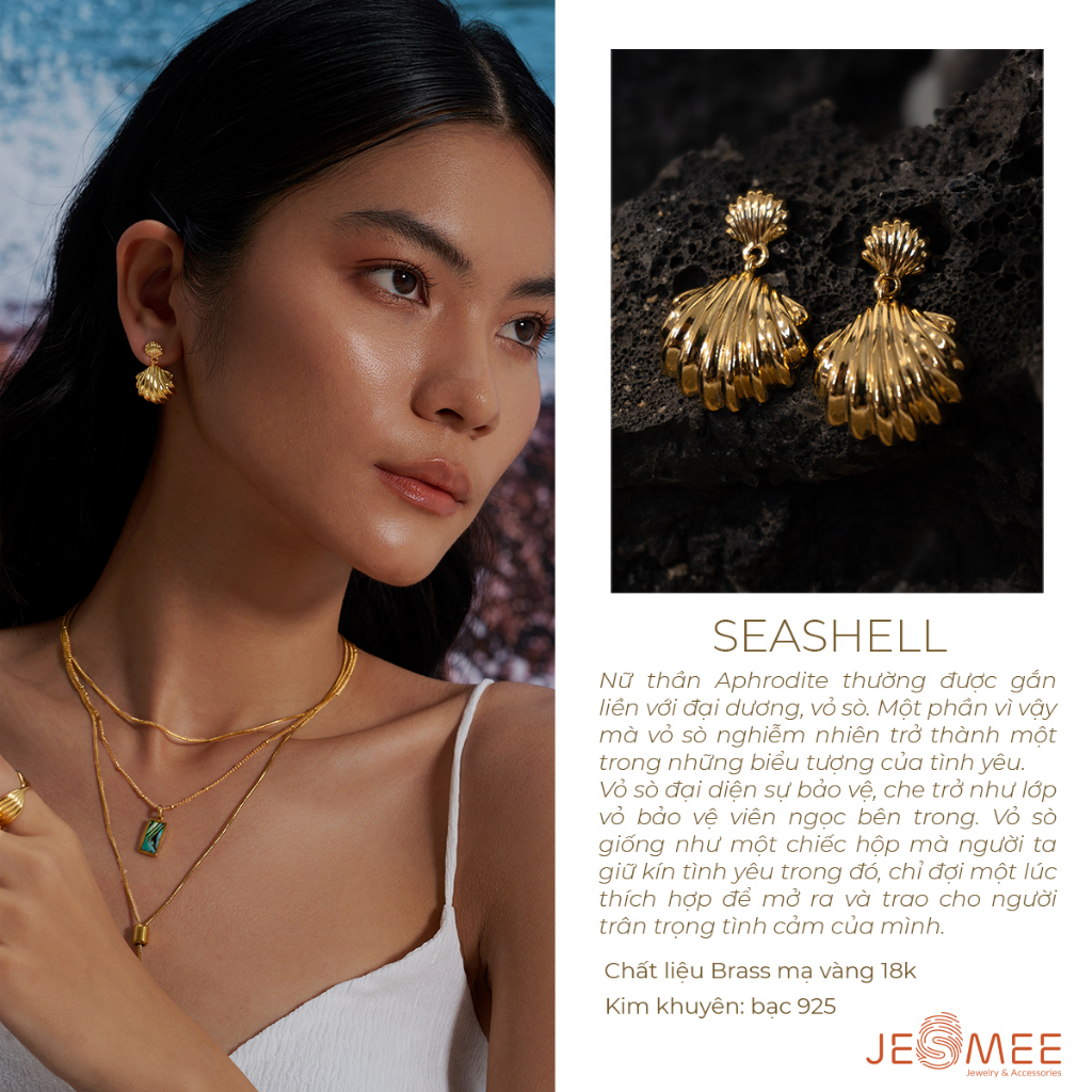 [1.12-GIẢM 15K ĐƠN 299K]- Khuyên tai Seashell JESMEE vỏ sò - E6876