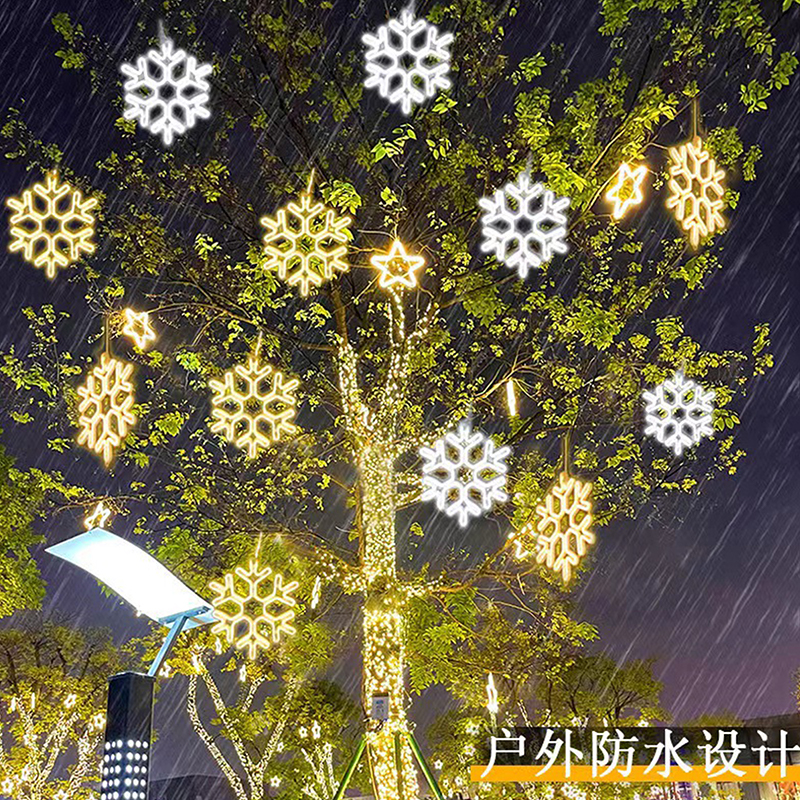 40CM Large Snowflake String Light Outdoor Snowflake Led Hanging Lamp Backyard Patio Christmas Tree Wedding Decor Fairy Garland. 