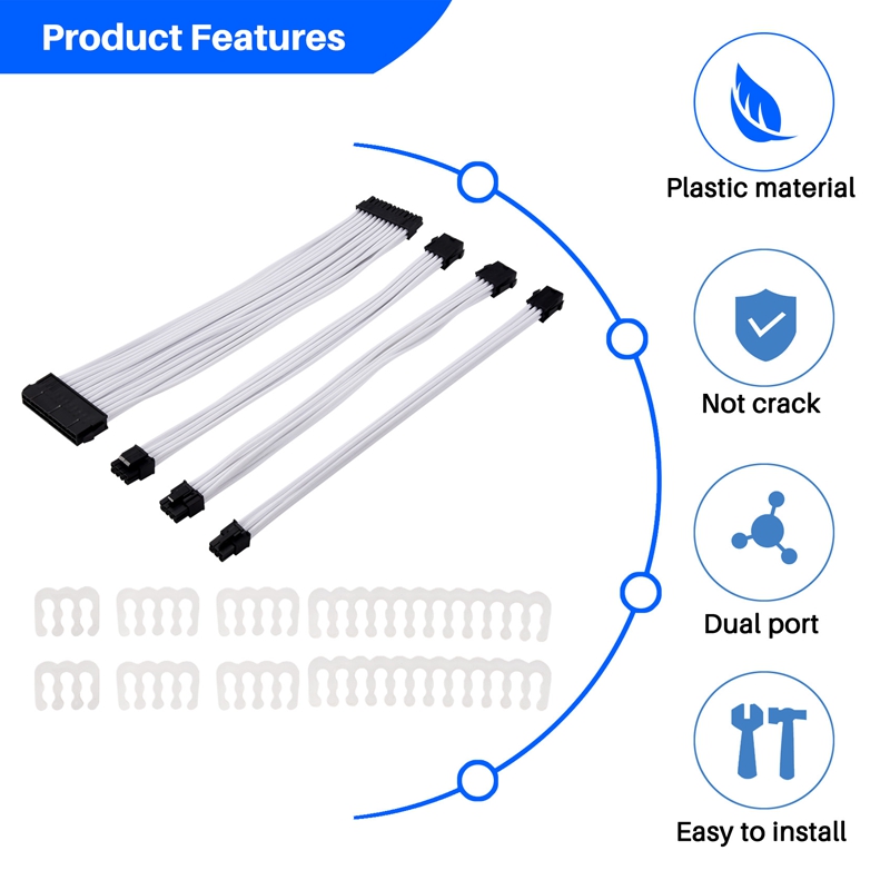 Basic Extension Cable Kit; 1Pcs Atx 24Pin/Eps 4+4Pin/Pci-E 8Pin/Pci-E 6Pin Power Extension Cable