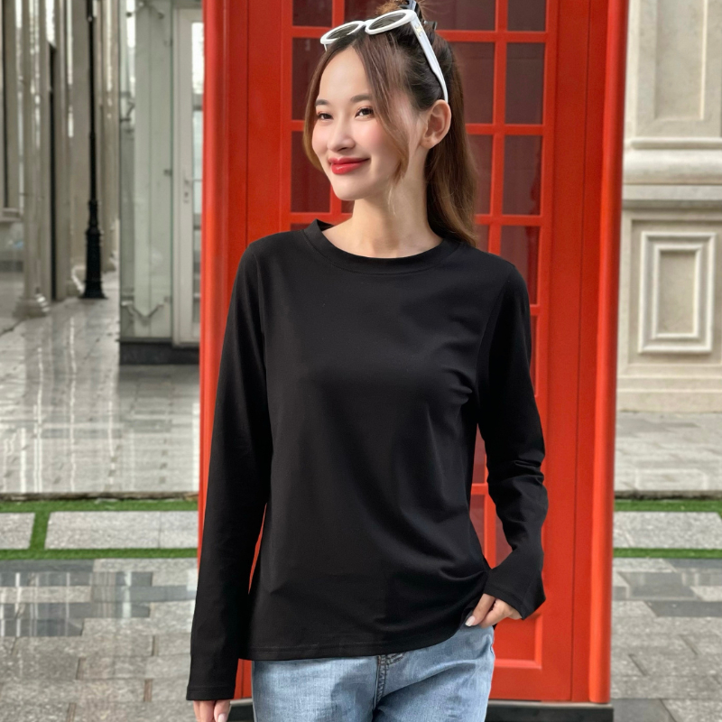 Áo thun nữ tay dài chất cotton 4 chiều chính phẩm cao cấp ANHSTORE, Áo tay dài nữ cotton 4 chiều phom ôm nhẹ