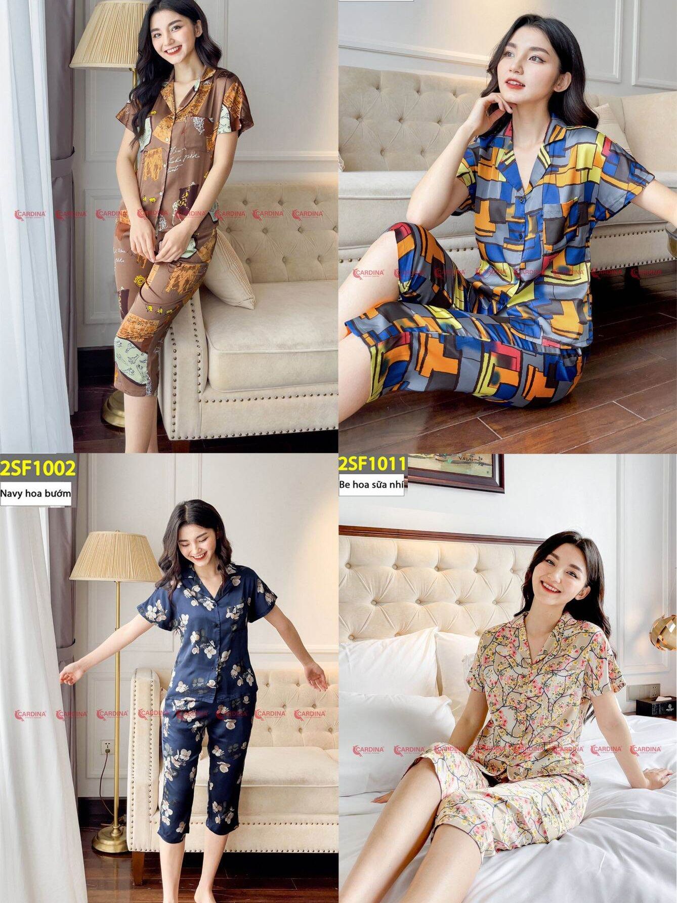 Bộ pijama lụa satin Nhật  họa tiết lửng