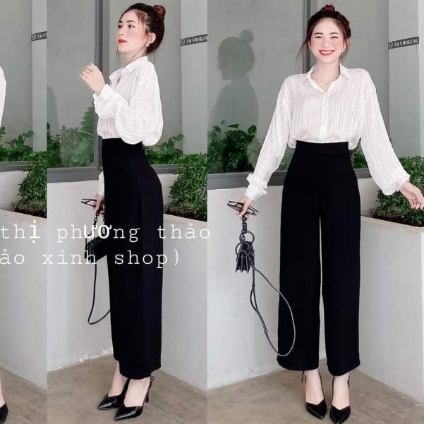 Quần ống rộng suông, quần culottes lưng cao khóa sườn vải mềm