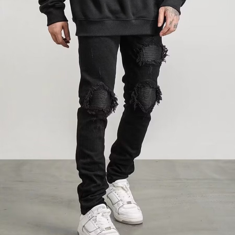 Hanlu American street fashion jeans men's black jeans slim fit trousers