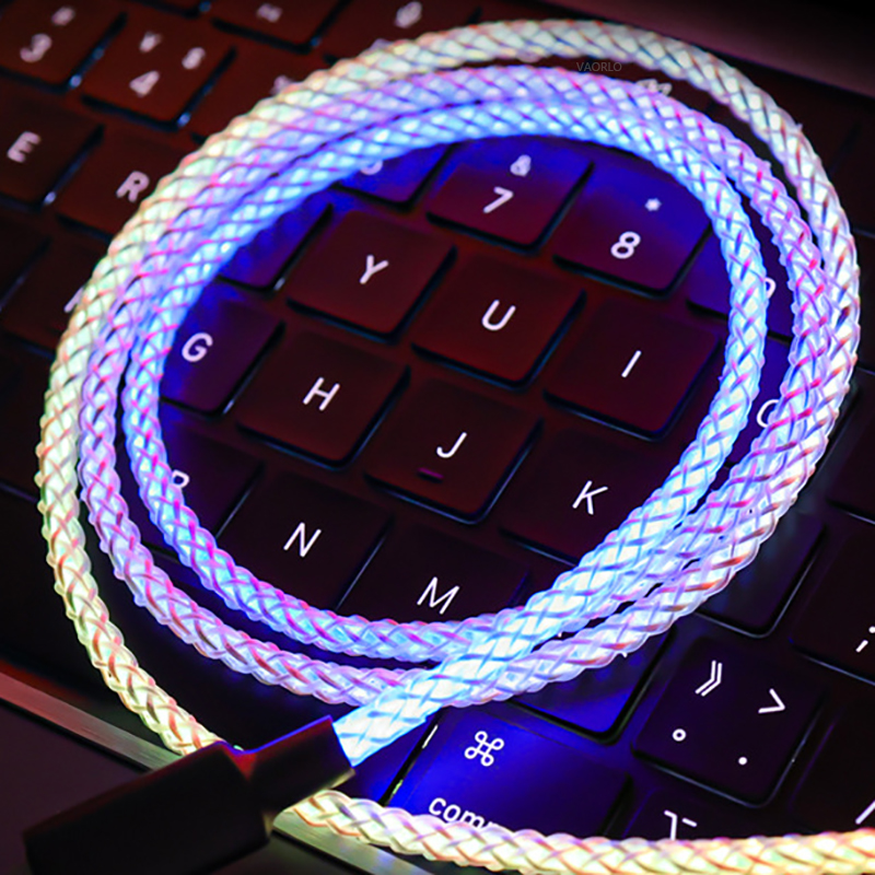 DISOUR NEW 20W Fast Charging Cable RGB Type-C Micro Lightning Flow Luminous Data Cable USB C Micro-USB Ios Fast Charging for i Phone Xiaomi Samsung Huawei Oppo Vivo