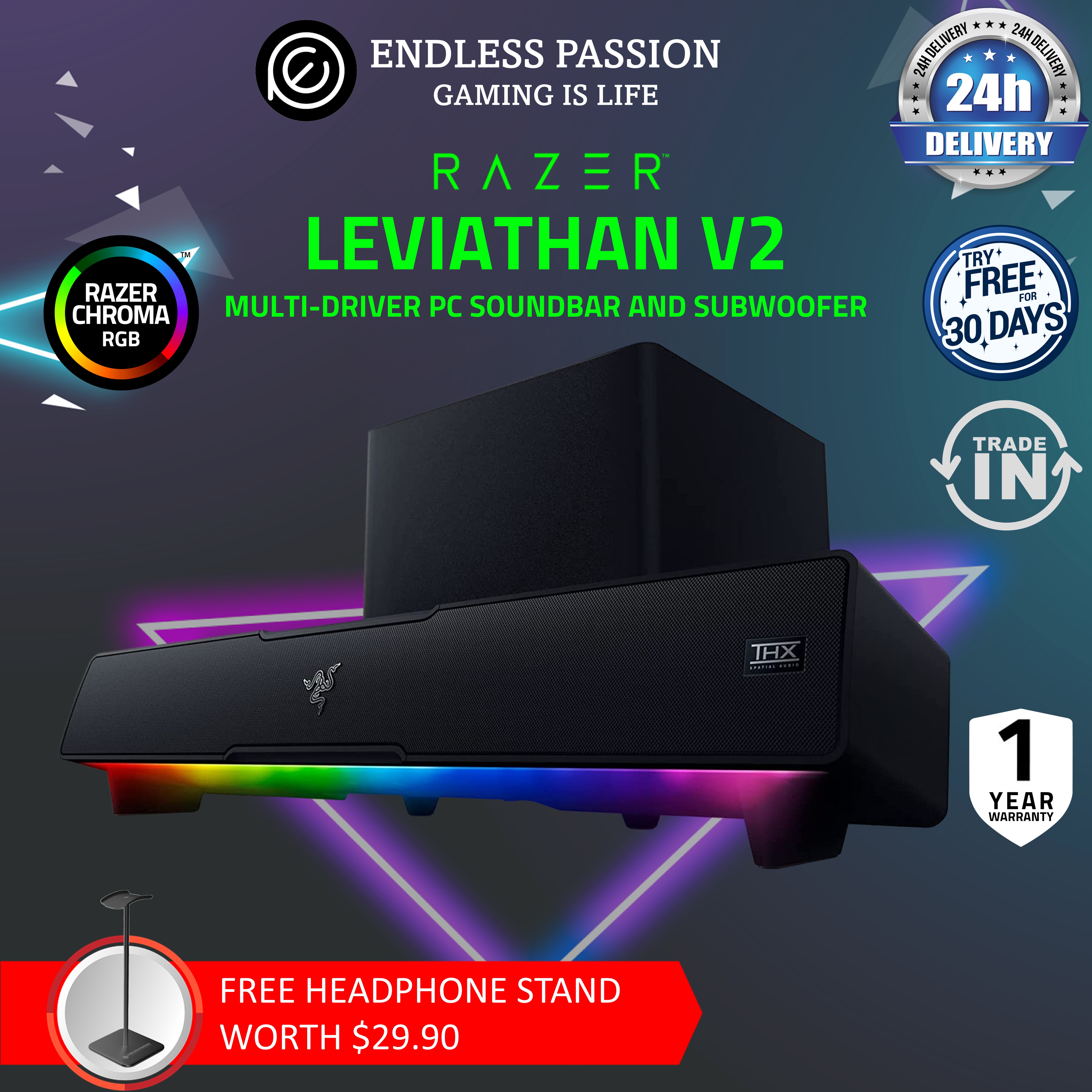 Inca Empire Ændringer fra mikroskopisk Razer Leviathan V2 Multi-Driver PC Gaming Soundbar with Subwoofer | Lazada  Singapore