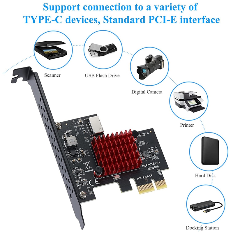 PCIE USB  GEN2 Type-E Expansion Card,10Gbps PCI Express  1X to 20Pin  Front Panel Type C Connector for Windows 10/8 
