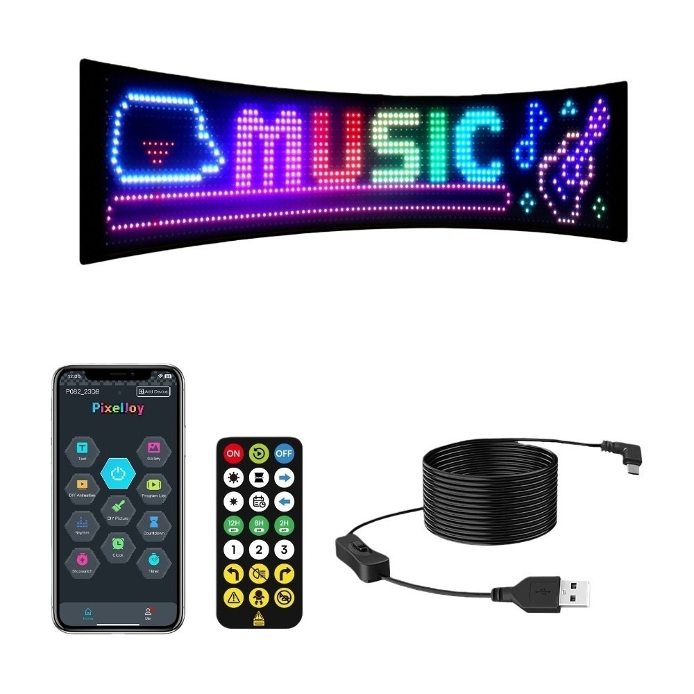 Powered Programmable Bluetooth Control Car Ambient Light Flexible Strip with Remote Control Matrix Pixel Panel RGB LED Cyberpunk Car Scrolling Sign Car Display. 