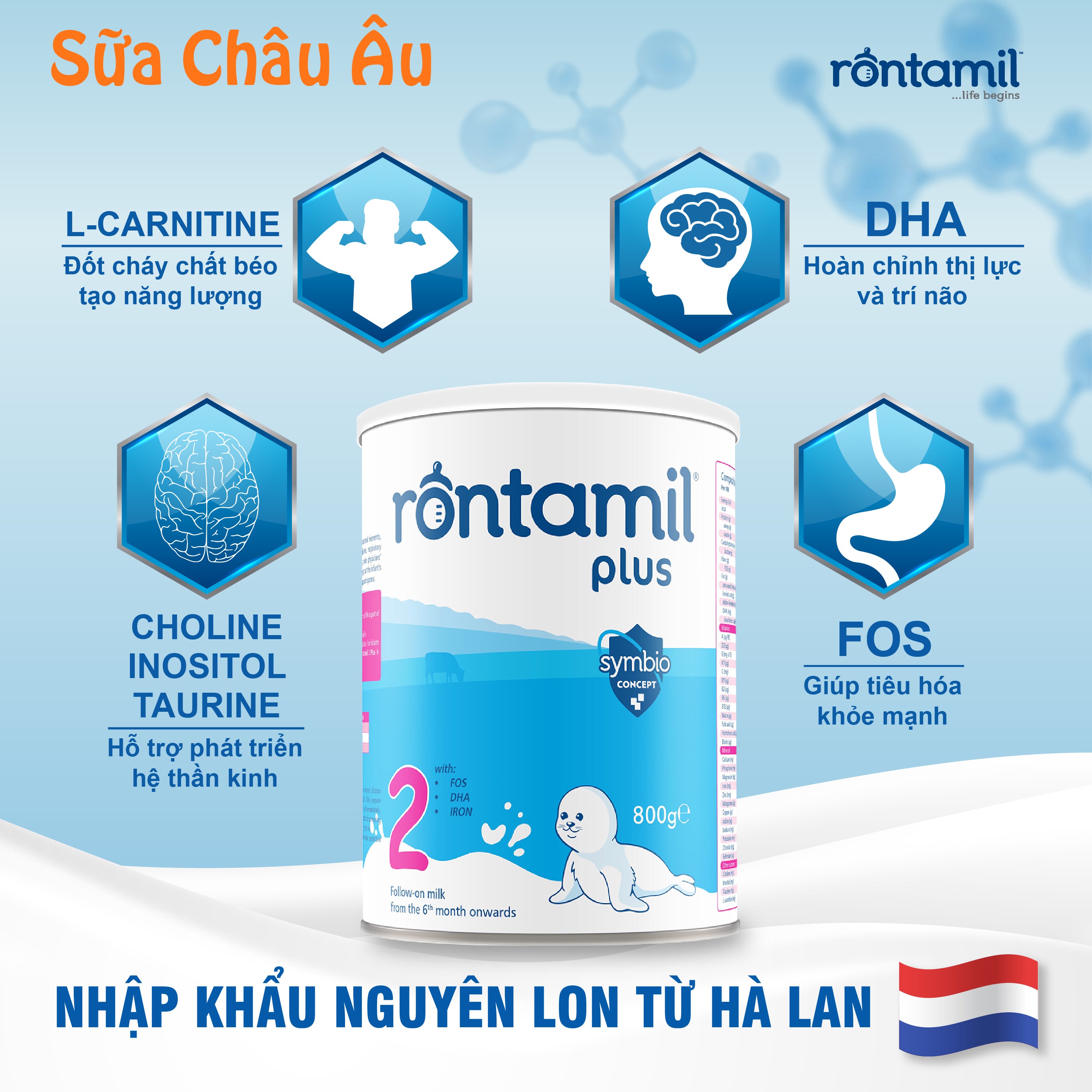 Sữa bột sinh học Rontamil Plus số 2 nhập khẩu Hà Lan 800g