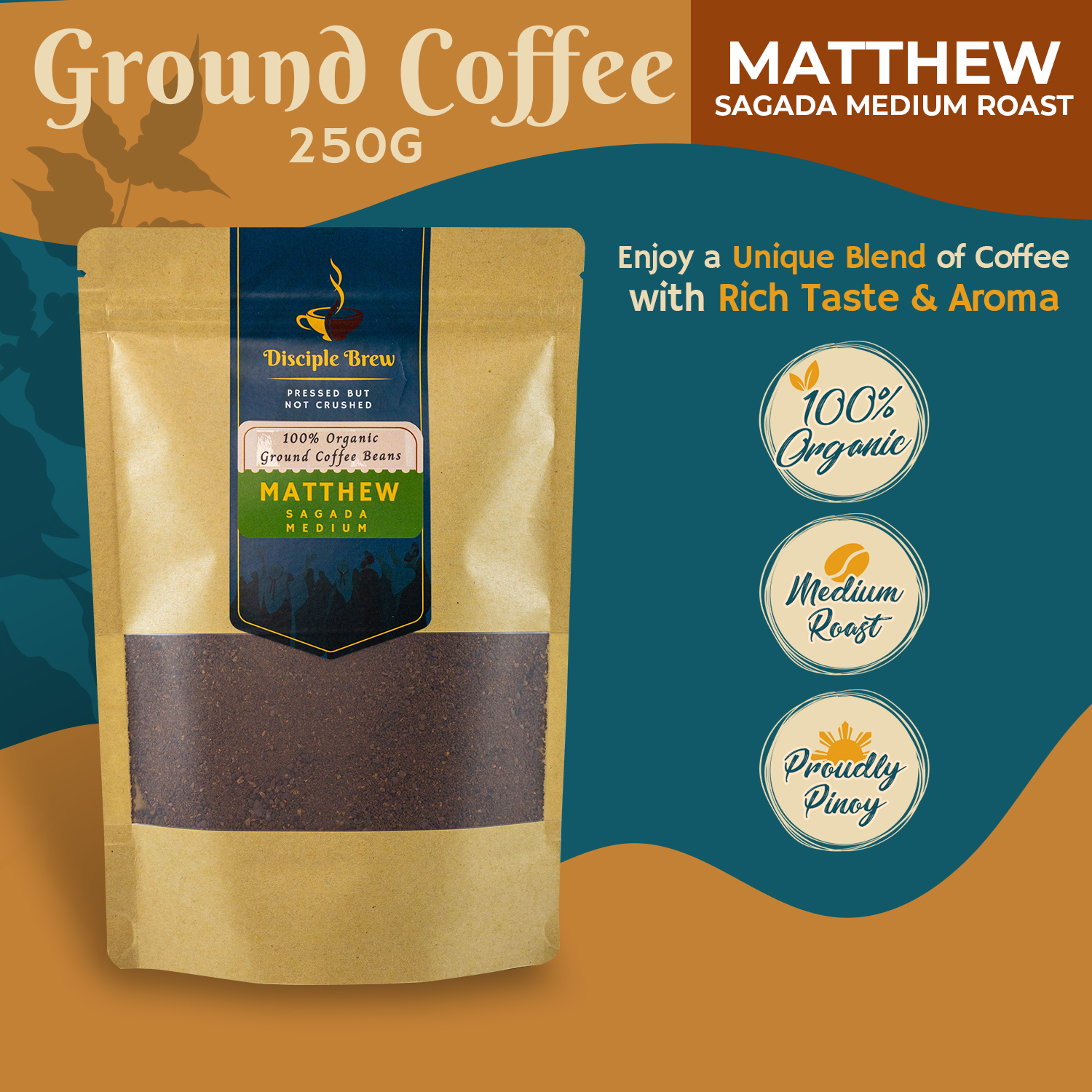 Disciple Brew Ground Coffee for brewing Sagada Medium Roast 250g