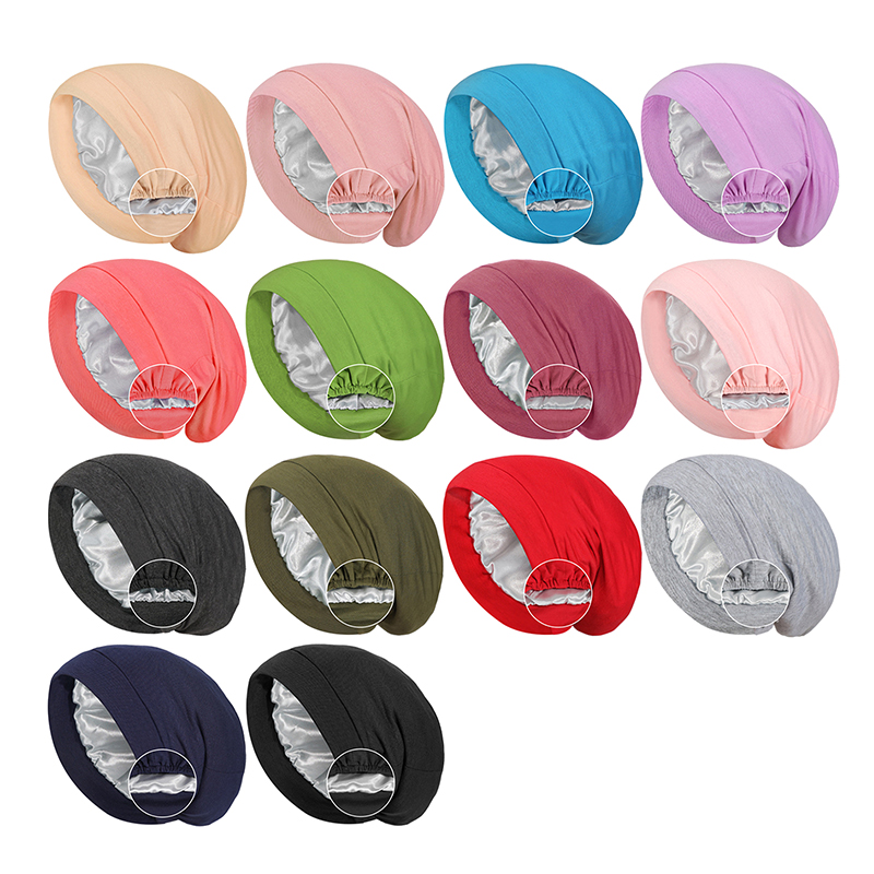 Satin Lined Bonnet Hat For Women Men Soft Adjustable Sleeping Hat Curly Hair Care Unisex Silk Night Hair Cap Muslim Turban HatNIUMAO. 