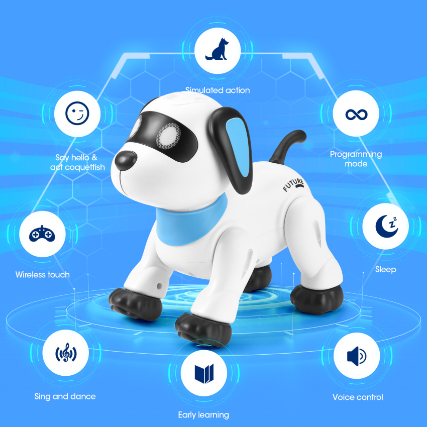 Remote Control Robot Dog Toy, Programmable Interactive & Smart Dancing Robots For Kids 5 And Up, RC Stunt Toy Dog With Sound LED Eyes, Electronic Pets Toys Robotic Dogs For Kids Gifts