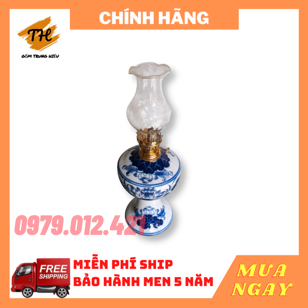 Đèn dầu men lam Bát Tràng