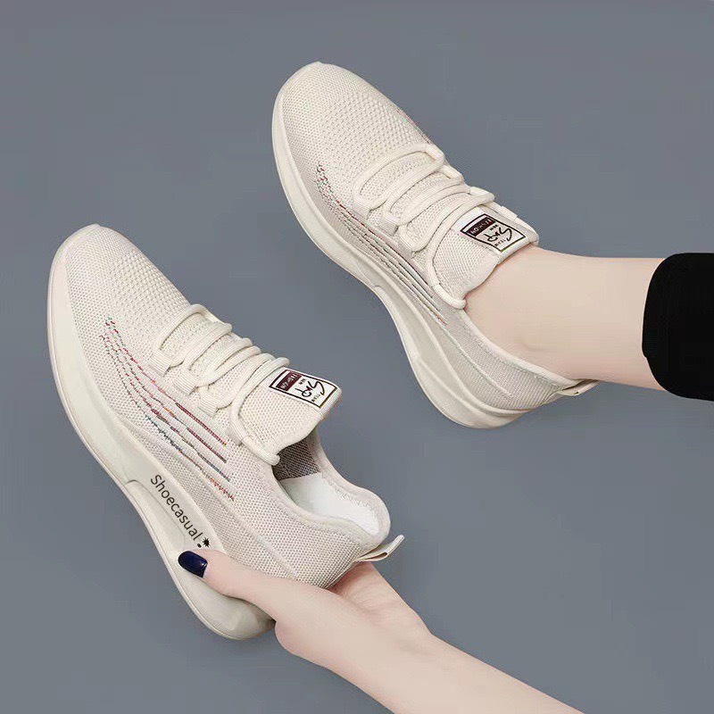 Giày thể thao nữ thoáng khí Casual viền màu Đế cao su 3cm - Giày nữ 028