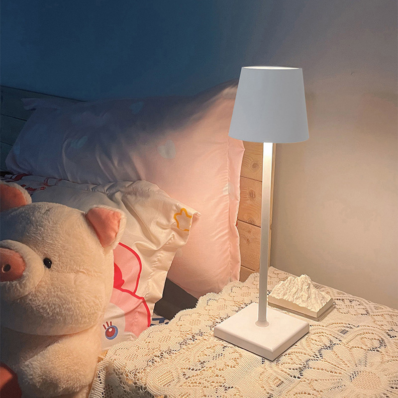 Table lamp LED Simple Modern Hardware Decoration Tall Table Lamp Bedroom Bedside Touch Switch USB Charging Night Light