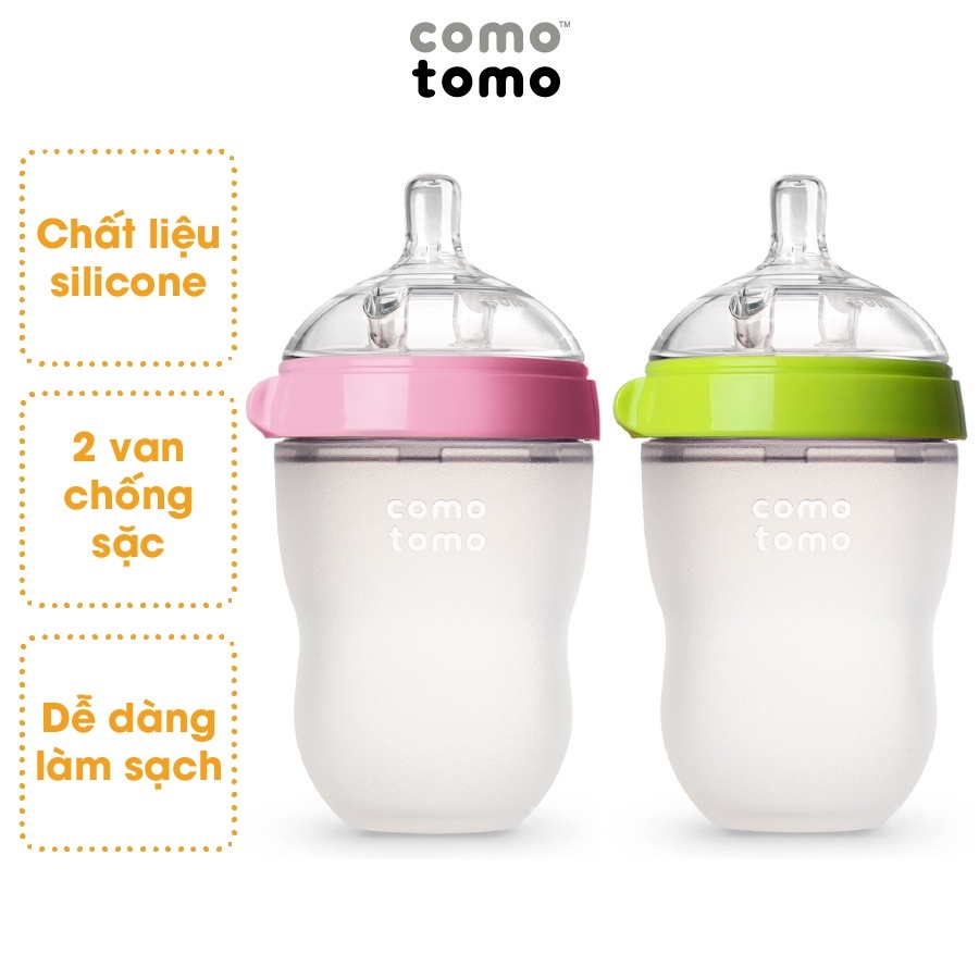 Bình sữa Comotomo Mỹ, 150-250ml chất liệu Silicon cao cấp, an toàn cho bé