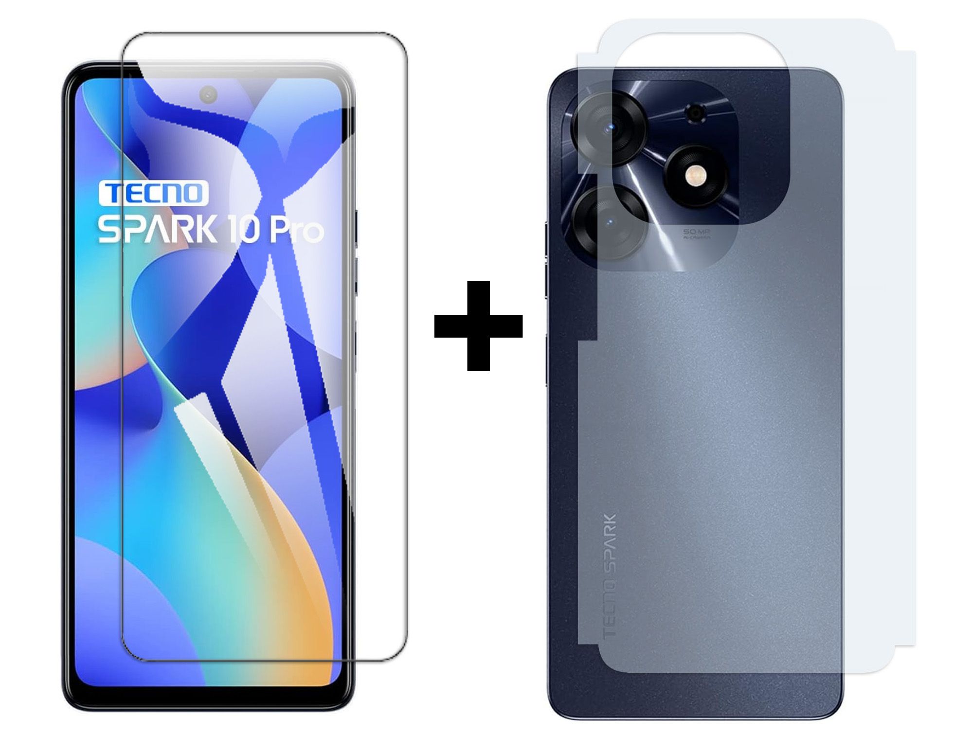 Tecno Spark 10 Pro Glass Protector Polish Screen Tempered + Back ...