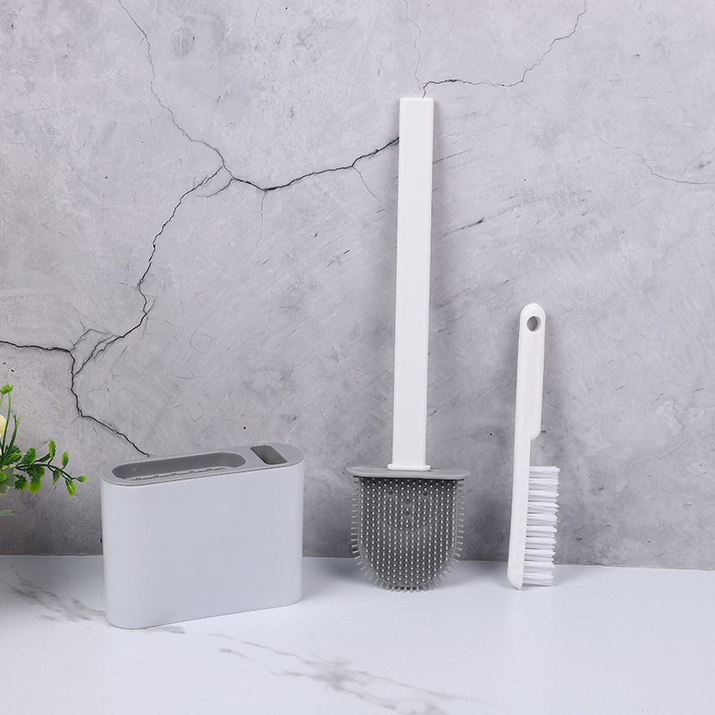 Bathroom dual use toilet brush Silicone toilet brush Hard bristle brush Creative dual brush head household cleaning set