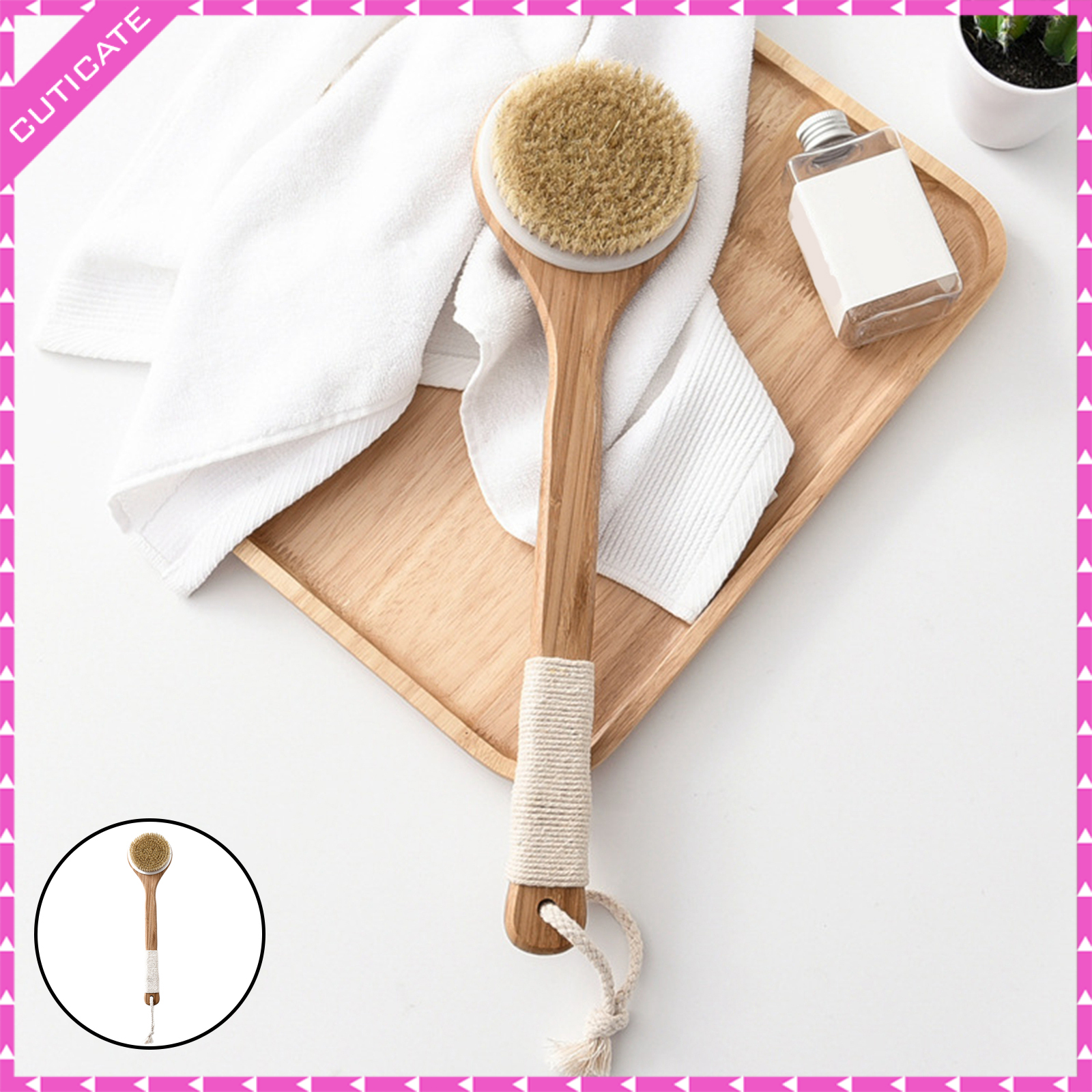 Cuticate dry skin spa bath body brush back scrubber tools long wooden handle