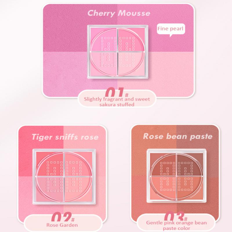 4-Grids Face Blush Matte Finish Makeup Loose Powder Rouge Blusher Waterproof Natural Delicate Contouring Brightening Complexion. 