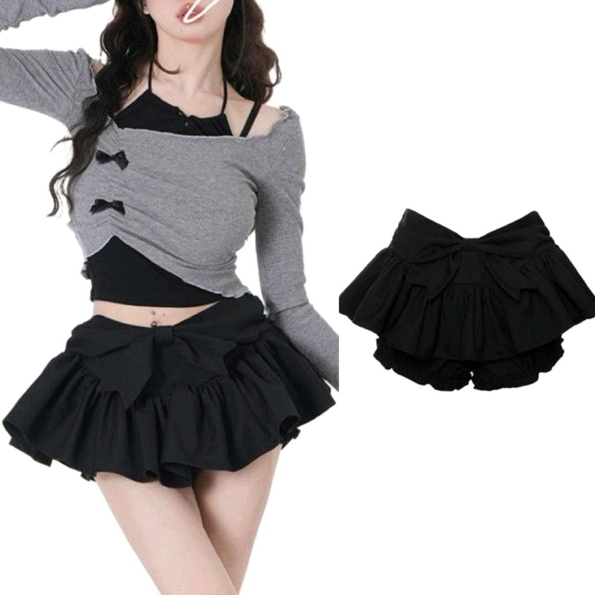 Quần váy nữ form ngắn phối nơ lưng thun dễ thương