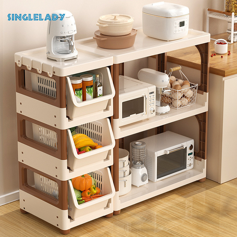 Foldable kitchen storage rack Floor multilayer microwave multifunctional storage cabinet Vegetable pot storage rack