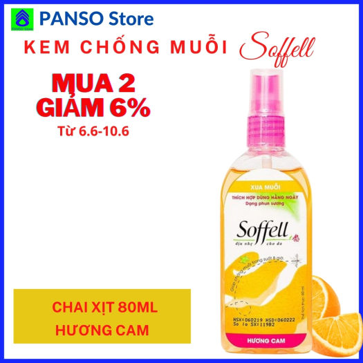 Xịt chống muỗi soffell dạng phun sương hương cam - chai 80ml - minpharmacy