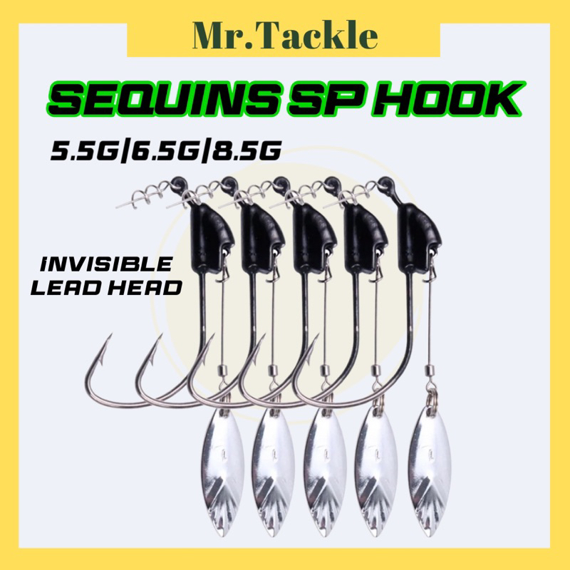 MR.T】 HK045 Sequins Crank Lead Hook SP Mata Kail Softplastic Siakap Haruan Weedless  Hook Soft Plastik Worm Hook