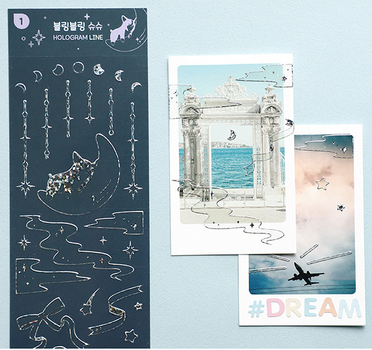 Tấm sticker Hologram, Twinkle line decor toploader, trang trí