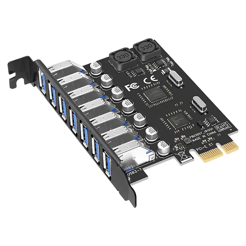 7 ports usb 3.0 pci express adapter card usb expansion card, pcie riser card for pc, linux / windowsxp/ 7/ 8/ 8.1/ 10