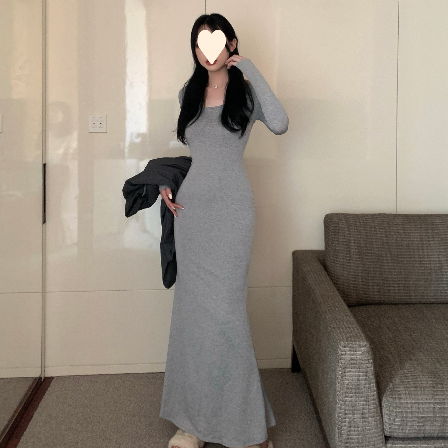 Long Dress Women's Slim Round Neck Dress