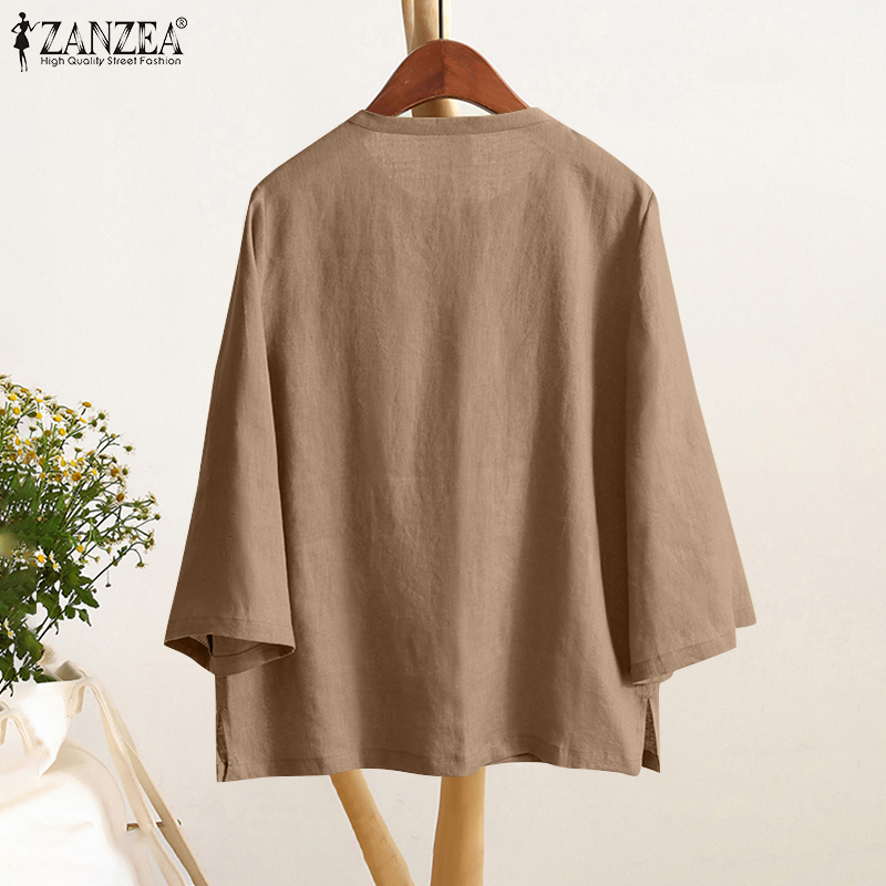 ZANZEA%20Women%20Casual%20Crew%20Neck%20Solid%20Color%20Tops%20Three%20Quarter%20Sleeve%20Shirt%20Solid%20Bohemian%20Blouses%20-%20Image%206