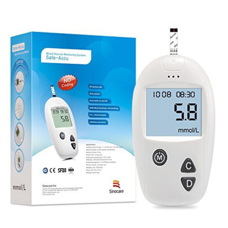 Máy đo đường huyết tặng 25 que thử và 25 kim đo đường huyết Sinocare Accu-Safe Đức