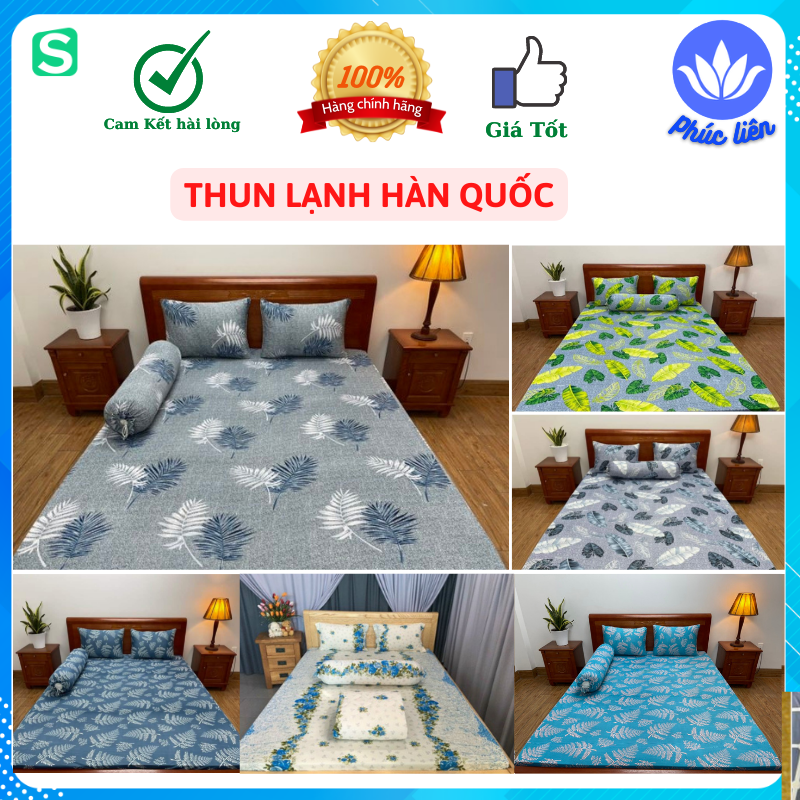Bộ Ga nệm thun lạnh Hàn Quốc  4 món ( KT 2.2*2m nệm từ 3-15cm)
