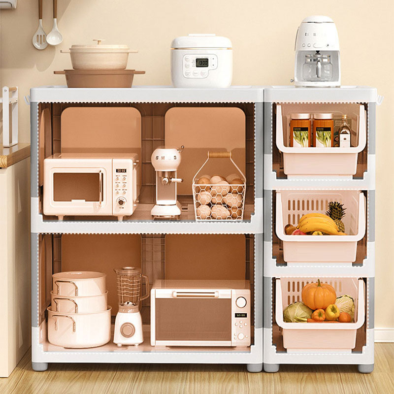 Foldable kitchen storage rack Floor multilayer microwave multifunctional storage cabinet Vegetable pot storage rack