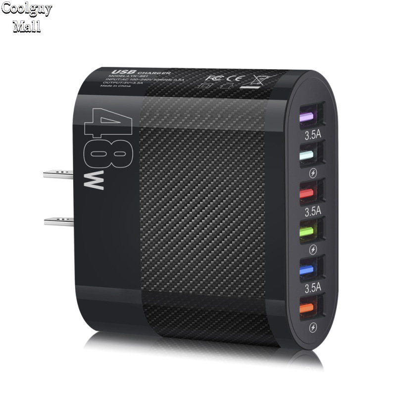 USB Wall Charger 48W 6-Port Fast Charging Block Adapter Plug Compatible For IPhone Android Tablet PC Mobile Phone