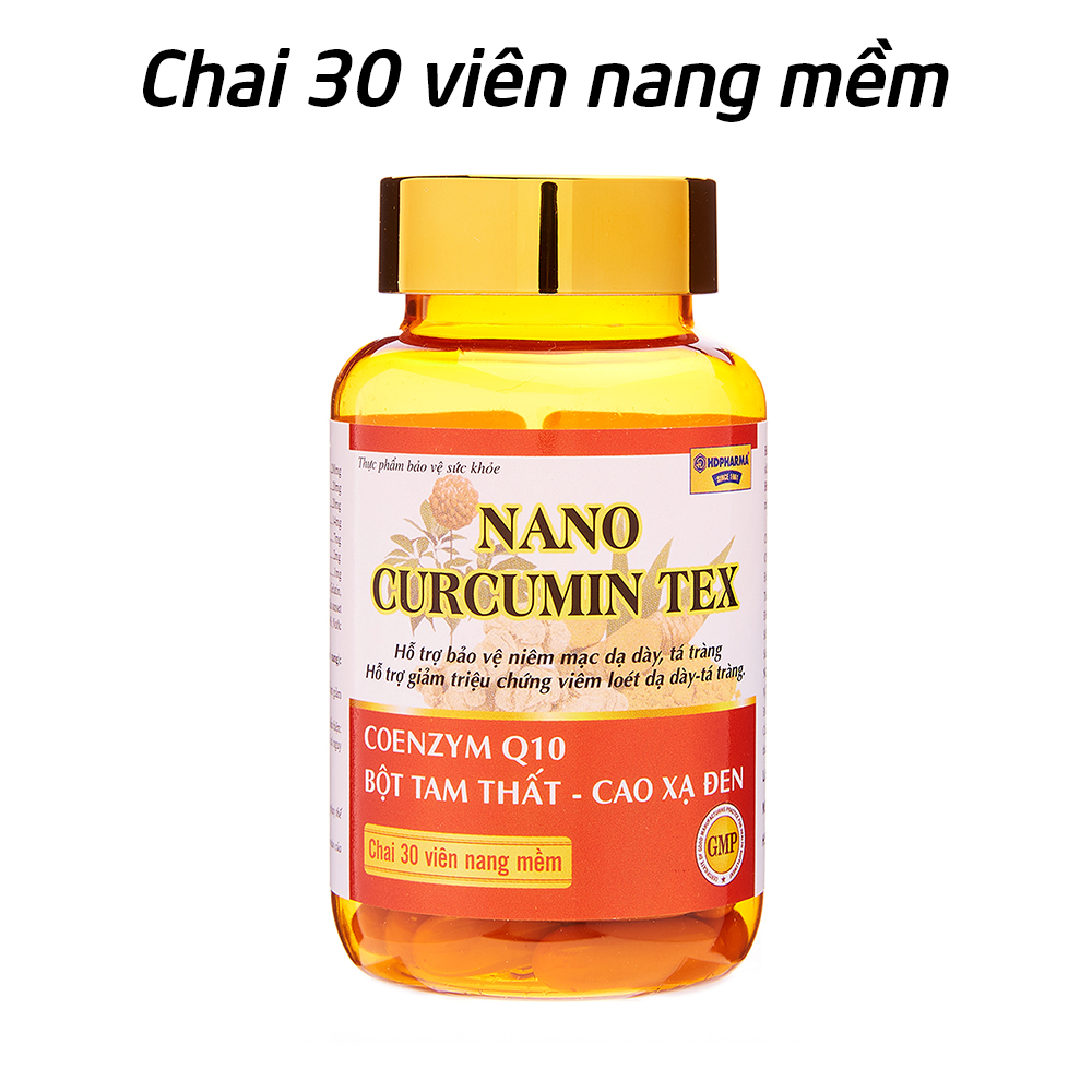 Viên tinh nghệ Nano Curcumin Tex Tam Thất Xạ Đen giảm viêm loét dạ dày, tá tràng, đau thượng vị - Chai 30 viên