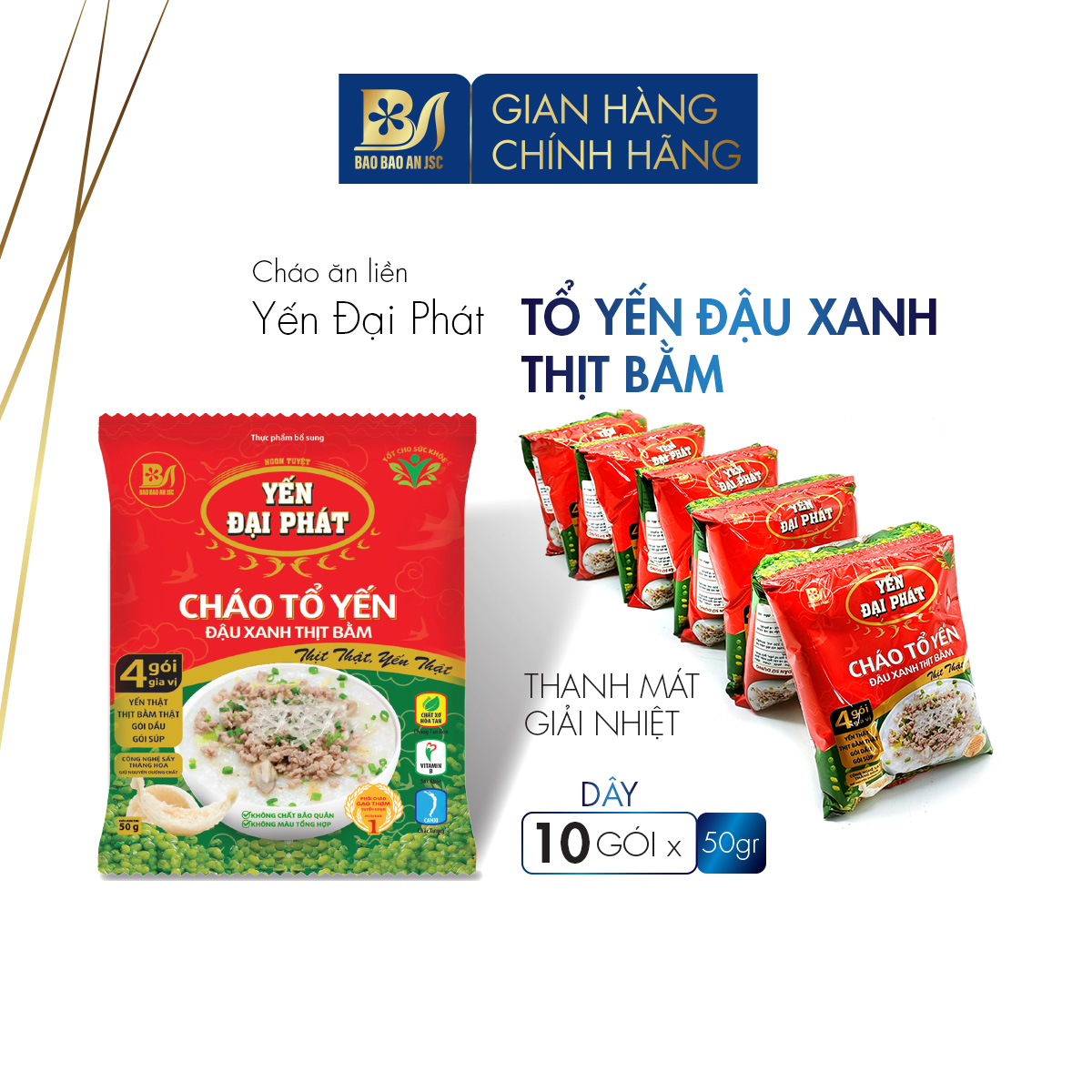 Cháo tổ yến đậu xanh thịt bằm x thùng 10 gói