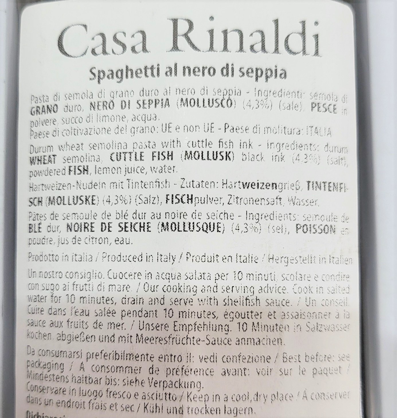 [500g] MÌ SPAGHETTI MỰC ĐEN [Italia] CASA RINALDI Pasta Black Squid Ink (nvt-hk)