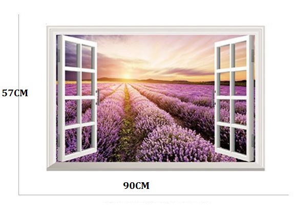 [HCM]DECAL DÁN TƯỜNG CỬA SỔ TÍM VÀ HÀNG RÀO HỒNG
