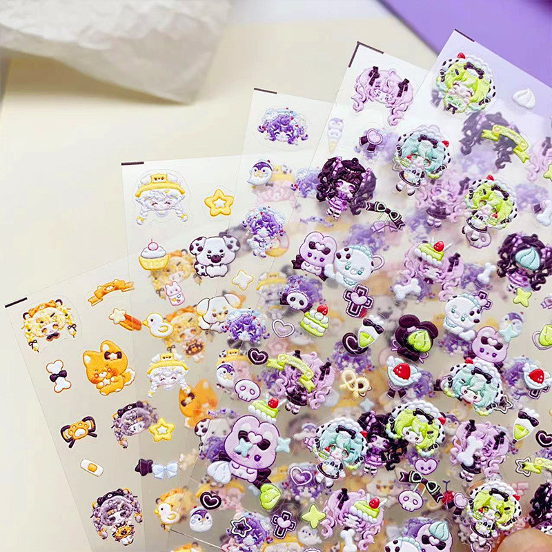 Sticker Lụa Nổi 5D | Hoạt Hình Đáng Yêu | Hình Dán Móng Tay 5D-
