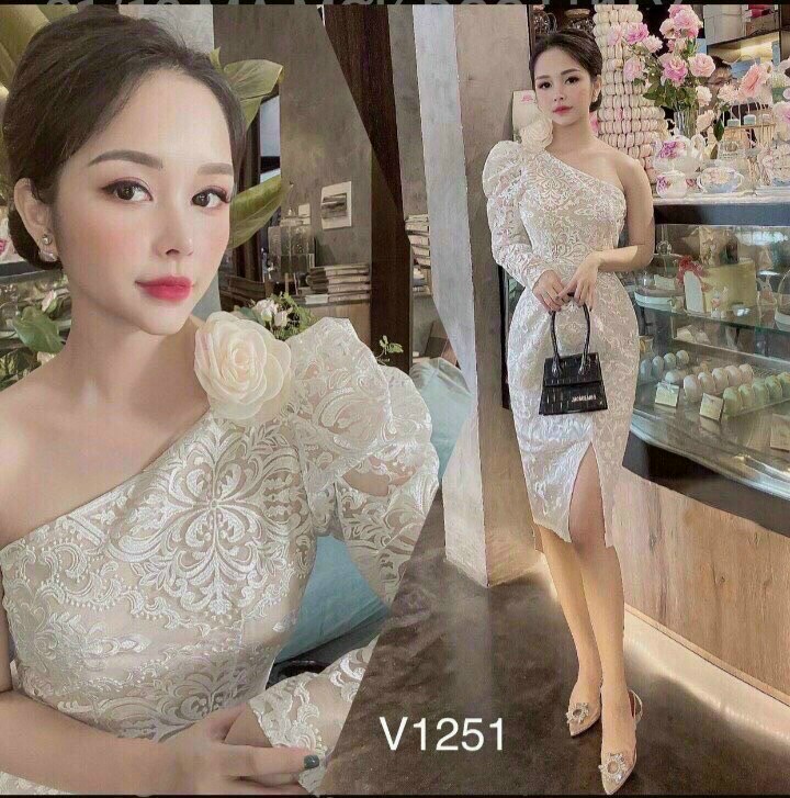 Đầm ren lệch vai sang trọng