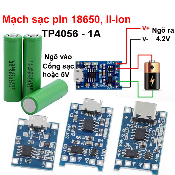 (2 cái) Mạch Sạc Pin TP4056 cổng USB micro B / Type C (Có / Không IC bảo Vệ ) ||